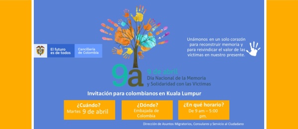 El Consulado de Colombia en Kuala Lumpur invita a la conmemoración del Día Nacional de la Memoria y la Solidaridad con las Víctimas